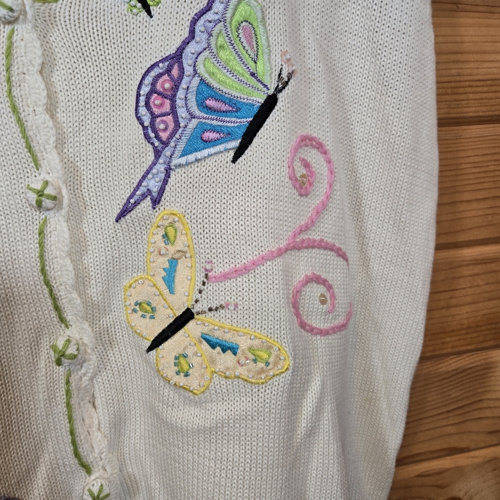 NWT Bobbie Brooks Knit Sweater Vest Embroidered Butterfly Ivory Womens XL Spring - Picture 4 of 7